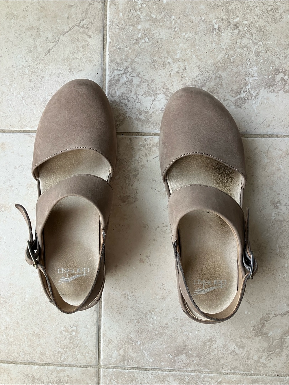 Dansko Taupe Mary Jane Slingback Clogs